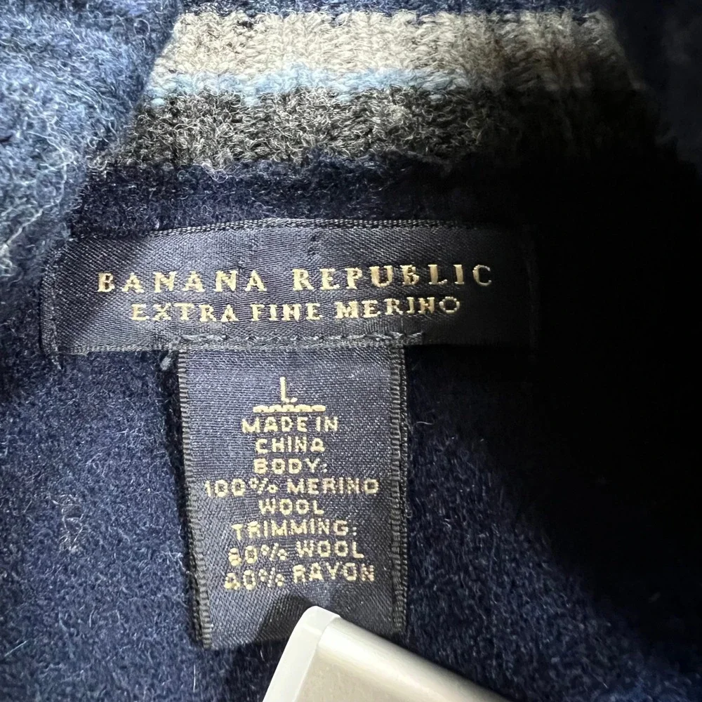 Banana Republic Sweater Mens Large Blue 100 Merino Wool Shawl Collar Pullover L